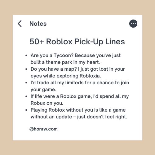 Roblox Pick-Up Lines List 2